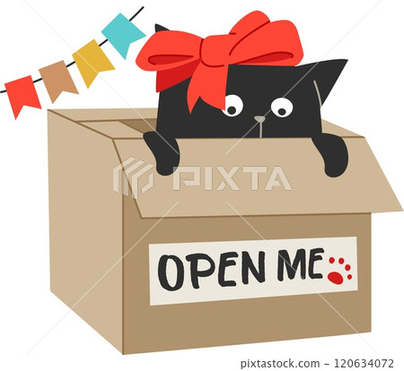 black cat in huge red bow knot sticking out the box black cat in huge red bow knot sticking out the box 120634072
