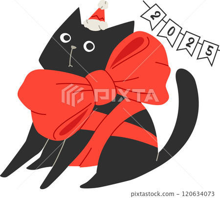 black cat in santa hat and huge red bow knot black cat in santa hat and huge red bow knot 120634073
