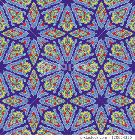 Geometric Seamless Pattern Arabesque. Decorative Asian Folk Seamless Pattern. Ethnic Ornament, Kyrgyz, Kazakhs, Bashkirs, Tatars, Yakut, Mongols 120634330