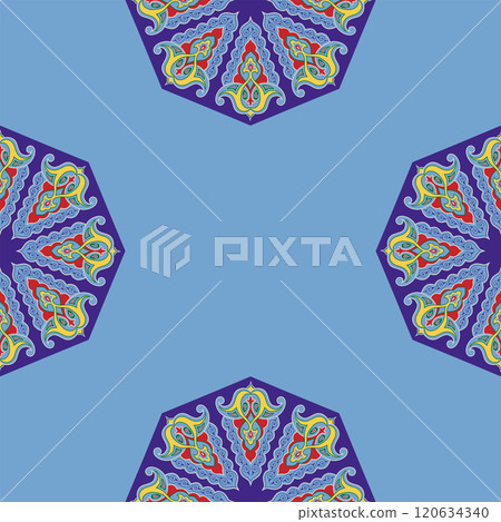 Geometric Seamless Pattern Arabesque. Decorative Asian Folk Seamless Pattern. Ethnic Ornament, Kyrgyz, Kazakhs, Bashkirs, Tatars, Yakut, Mongols 120634340