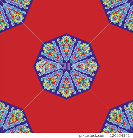 Geometric Seamless Pattern Arabesque. Decorative Asian Folk Seamless Pattern. Ethnic Ornament, Kyrgyz, Kazakhs, Bashkirs, Tatars, Yakut, Mongols 120634341