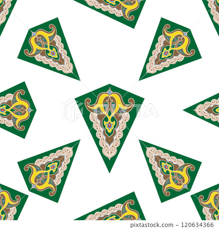 Geometric Seamless Pattern Arabesque. Decorative Asian Folk Seamless Pattern. Ethnic Ornament, Kyrgyz, Kazakhs, Bashkirs, Tatars, Yakut, Mongols 120634366