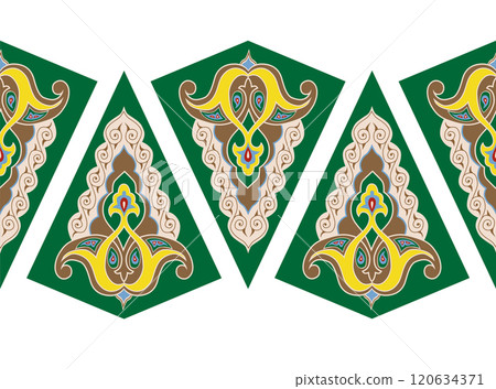 Geometric Seamless Pattern Arabesque. Decorative Asian Folk Seamless Pattern. Ethnic Ornament, Kyrgyz, Kazakhs, Bashkirs, Tatars, Yakut, Mongols 120634371