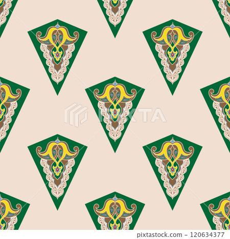 Geometric Seamless Pattern Arabesque. Decorative Asian Folk Seamless Pattern. Ethnic Ornament, Kyrgyz, Kazakhs, Bashkirs, Tatars, Yakut, Mongols 120634377