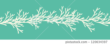 Decorative seamless vintage pattern in classic style with flowers and branches. Silhouettes of flowers, Two-color horizontal ornament in pastel colors, border 120634397