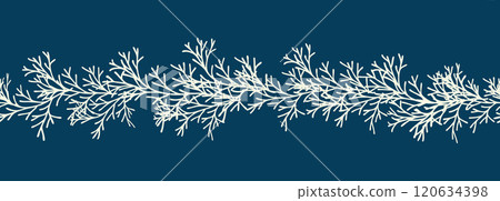 Decorative seamless vintage pattern in classic style with flowers and branches. Silhouettes of flowers, Two-color horizontal ornament in pastel colors, border 120634398