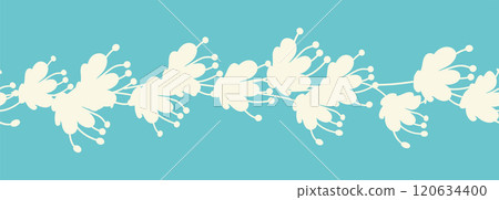 Decorative seamless vintage pattern in classic style with flowers and branches. Silhouettes of flowers, Two-color horizontal ornament in pastel colors, border Decorative seamless vintage pattern in classic style with flowers and branches. Silhouettes of flowers, Two-color horizontal ornament in pastel colors, border 120634400