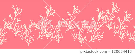Decorative seamless vintage pattern in classic style with flowers and branches. Silhouettes of flowers, Two-color horizontal ornament in pastel colors, border 120634413