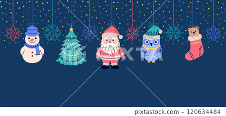 Christmas garland with doodle style toys 120634484