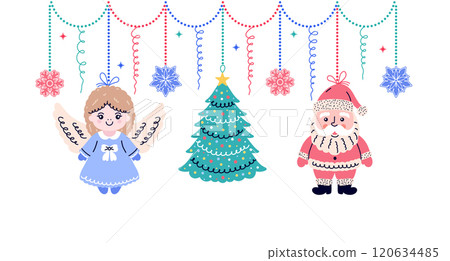 Christmas garland with doodle style toys. Christmas garland with doodle style toys. 120634485