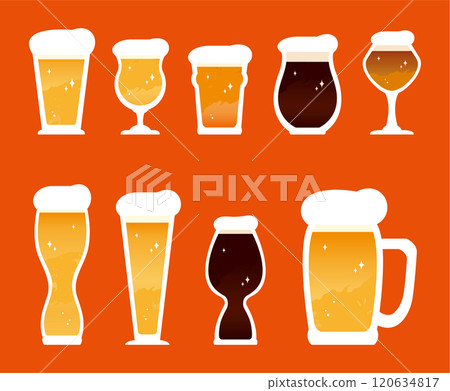 Various types of beer, beer glasses Various types of beer, beer glasses 120634817