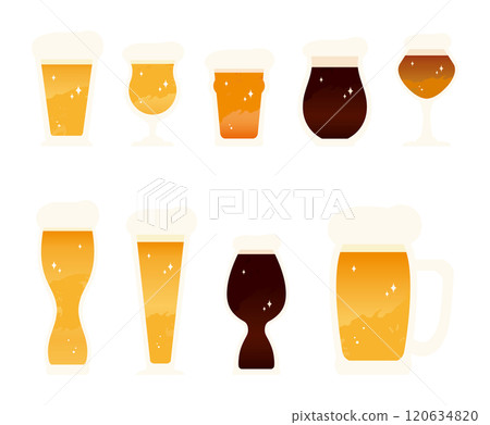 Various types of beer, beer glasses 120634820