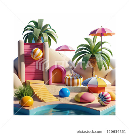 3d render of beautiful colorful Beach 3d render of beautiful colorful Beach 120634861