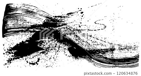 Wave splash, ink material, hand-drawn brush illustration 120634876