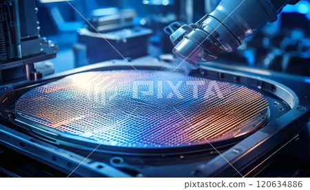 半導體製造工廠清洗晶圓的 3DCG 插圖 120634886