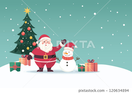 Santa claus and snowman with space for text. Vector illustration 120634894