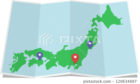 有摺痕的日本地圖 120634897