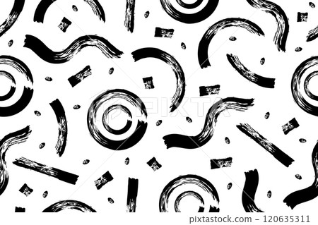 Brush stroke pattern. Seamless vector background of grunge lines and circles. Organic doodle texture 120635311