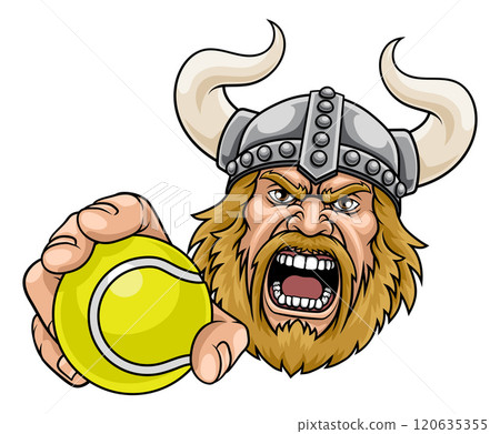 Viking Tennis Ball Sports Team Mascot Man Viking Tennis Ball Sports Team Mascot Man 120635355