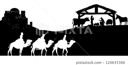 Christmas Nativity Scene Bethlehem Manger Wise Men 120635366