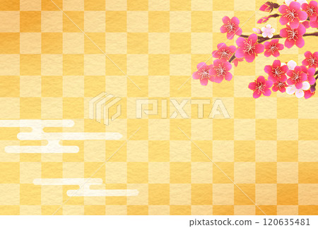 梅花日式花紋 金色格紋圖案 120635481