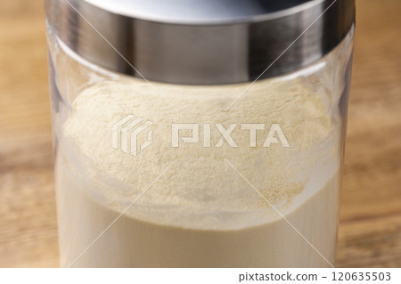 Protein powder in a storage jar Protein powder in a storage jar 120635503