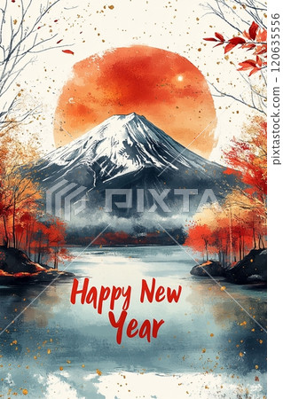 與富士山和雪景一起慶祝新年 120635556