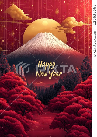 New Year celebration with Mt. Fuji and snow scene 120635563