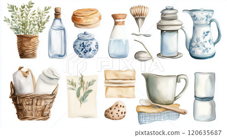 Watercolor illustration set of everyday items 120635687