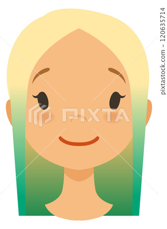 A cartoon girl with green hair and a smile A cartoon girl with green hair and a smile 120635714