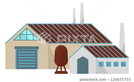 A large building with a red roof and a white door A large building with a red roof and a white door 120635755