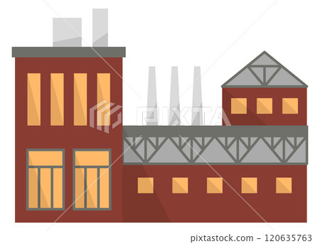 A large brick building with a lot of windows and a roof 120635763