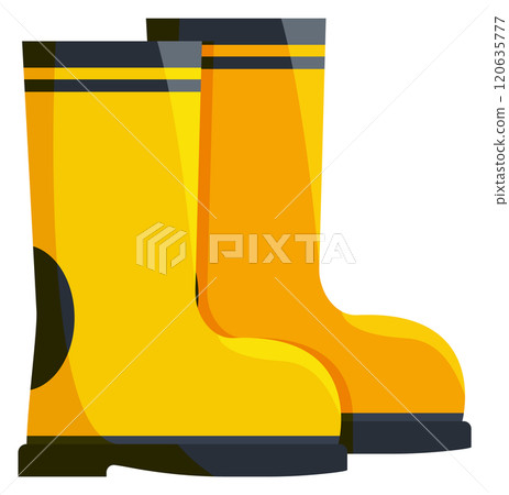 Two yellow rain boots with black stripes 120635777