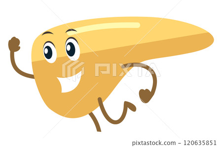 A cartoon character with a yellow body and a smiling face 120635851