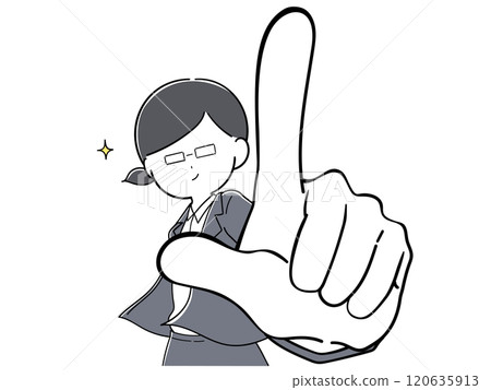 Close-up of pointing! A female office worker with glasses Close-up of pointing! A female office worker with glasses 120635913