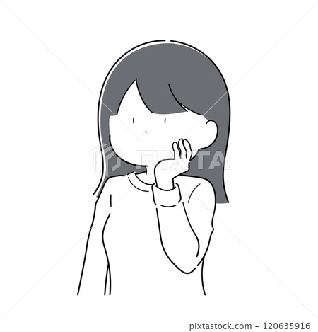 A simple girl with her hand on her cheek A simple girl with her hand on her cheek 120635916