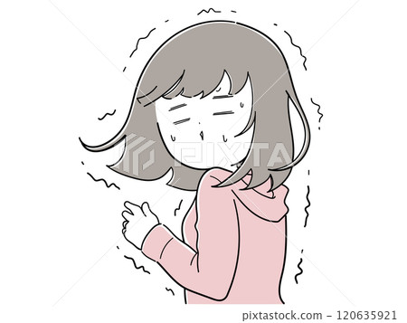 一個女孩向後看去，渾身發抖，因為她太害怕了 120635921