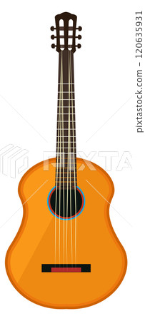 A guitar is shown in a cartoon style with a white background A guitar is shown in a cartoon style with a white background 120635931
