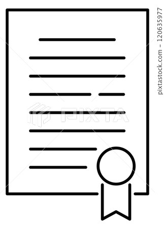 A white certificate with a black ribbon and a black dot in the middle A white certificate with a black ribbon and a black dot in the middle 120635977