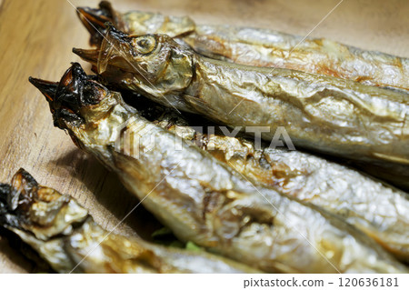 Grilled Shishamo, a Japanese and Asian home-style dish 120636181