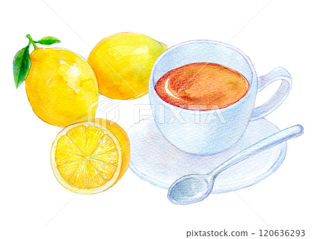 Watercolor illustration Hot drink Lemon tea 120636293
