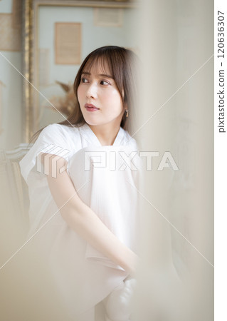Young woman with long black hair Young woman with long black hair 120636307