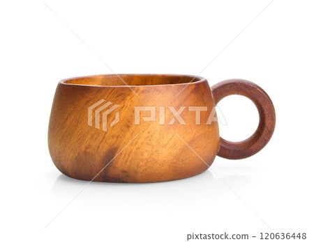 Wooden tea or coffee cup isolated on white background Wooden tea or coffee cup isolated on white background 120636448