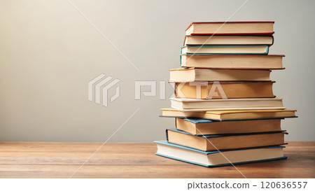 Still life with books on wooden table. Education concept. many books over background Still life with books on wooden table. Education concept. many books over background 120636557