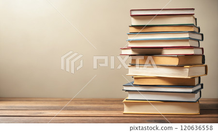 Still life with books on wooden table. Education concept 120636558
