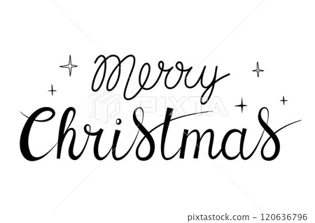 Merry Christmas handwritten lettering with little stars. Xmas text isolated on white for design postcard, poster, banner Merry Christmas handwritten lettering with little stars. Xmas text isolated on white for design postcard, poster, banner 120636796