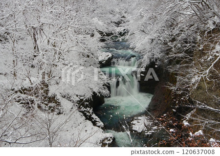 Winter scenery of the Houmei 48 waterfalls, cascading through pure white frost. Ver1 Winter scenery of the Houmei 48 waterfalls, cascading through pure white frost. Ver1 120637008