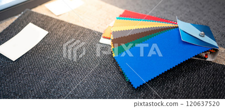 Set of colorful fabric swatch material collection Set of colorful fabric swatch material collection 120637520