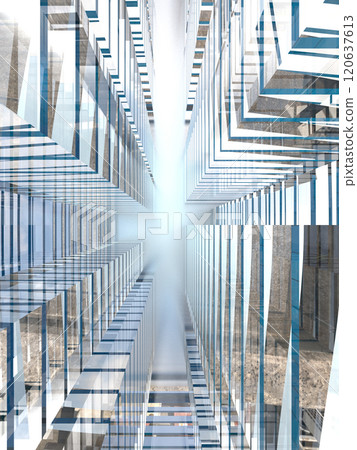 Bright image of a cityscape with buildings 3D illustration 120637613