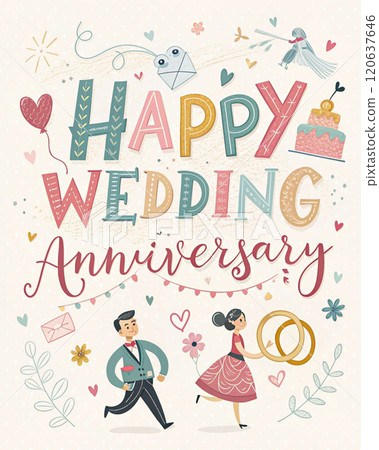 慶祝結婚週年紀念日的插圖 120637646